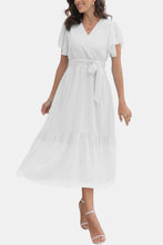 Load image into Gallery viewer, Surplice Neck Flutter Sleeve Tied Dress
