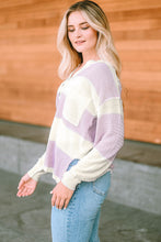 Load image into Gallery viewer, Notched Neck Color Block Dropped Shoulder Knit Top
