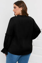 Load image into Gallery viewer, Plus Size Ruffled Tie Neck Flounce Sleeve Blouse
