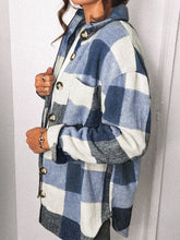 Load image into Gallery viewer, Plaid Pocketed Dropped Shoulder Button Up Jacket
