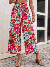 Load image into Gallery viewer, Floral Tie Belt Wide Leg Pants
