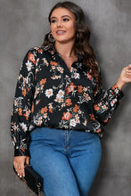 Load image into Gallery viewer, Plus Size Printed Johnny Collar Long Sleeve Blouse
