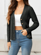 Load image into Gallery viewer, V-Neck Long Sleeve Cable-Knit Buttoned Knit Top
