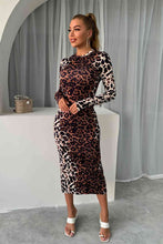 Load image into Gallery viewer, Leopard Long Sleeve Slit Dress
