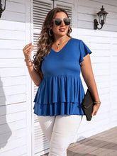 Load image into Gallery viewer, Plus Size V-Neck Flutter Sleeve Blouse
