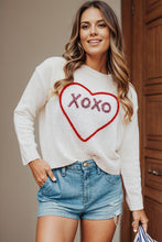 Load image into Gallery viewer, XOXO Heart Round Neck Dropped Shoulder Sweater
