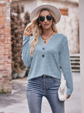 Load image into Gallery viewer, Buttoned Notched Neck Long Sleeve Top
