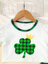Load image into Gallery viewer, Lucky Clover Round Neck Top and Plaid Pants Set

