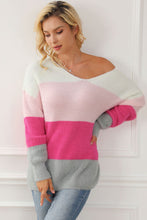 Load image into Gallery viewer, Color Block V-Neck Dropped Shoulder Sweater
