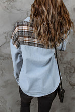 Load image into Gallery viewer, Plaid Pocketed Button Up Denim Jacket
