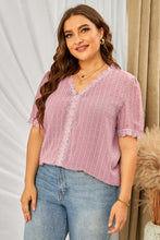 Load image into Gallery viewer, Plus Size Swiss Dot Spliced Lace V-Neck Blouse
