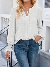 Load image into Gallery viewer, Eyelet Notched Flounce Sleeve Blouse
