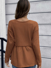 Load image into Gallery viewer, Waffle-Knit Long Sleeve Peplum Blouse
