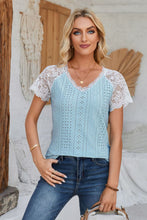 Load image into Gallery viewer, Eyelet V-Neck Lace Short Sleeve T-Shirt
