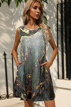 Load image into Gallery viewer, Abstract Print Round Neck Sleeveless Dress with Pockets
