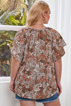Load image into Gallery viewer, Plus Size Floral Tie Neck Short Sleeve Blouse
