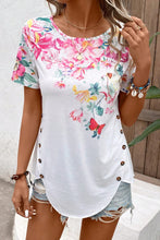 Load image into Gallery viewer, Floral Round Neck Buttoned Hem Detail Top
