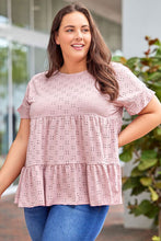 Load image into Gallery viewer, Plus Size Eyelet Round Neck Short Sleeve Blouse
