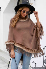 Load image into Gallery viewer, Faux Fur Trim Fringed Poncho
