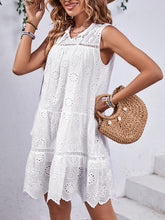 Load image into Gallery viewer, Eyelet Tie Neck Sleeveless Mini Dress

