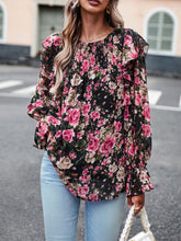 Load image into Gallery viewer, Smocked Round Neck Flounce Sleeve Blouse
