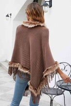 Load image into Gallery viewer, Faux Fur Trim Fringed Poncho
