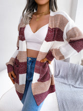 Load image into Gallery viewer, Striped Rib-Knit Open Front Longline Cardigan
