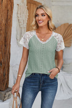 Load image into Gallery viewer, Eyelet V-Neck Lace Short Sleeve T-Shirt
