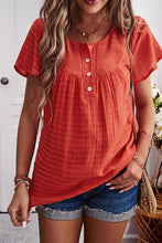 Load image into Gallery viewer, Quarter-Button Round Neck Short Sleeve Top
