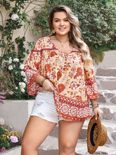 Load image into Gallery viewer, Plus Size Printed V-Neck Three-Quarter Sleeve Blouse
