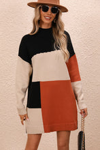 Load image into Gallery viewer, Color Block Mock Neck Dropped Shoulder Sweater Dress
