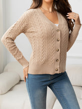 Load image into Gallery viewer, V-Neck Long Sleeve Cable-Knit Buttoned Knit Top
