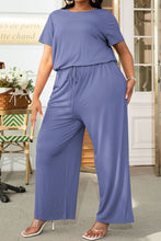 Load image into Gallery viewer, Plus Size Drawstring Waist Short Sleeve Jumpsuit
