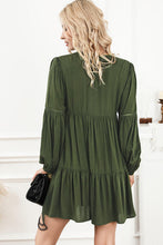 Load image into Gallery viewer, Tie Neck Long Sleeve Tiered Dress
