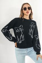 Load image into Gallery viewer, Cat Pattern Round Neck Long Sleeve Pullover Sweater
