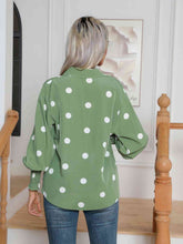 Load image into Gallery viewer, Polka Dot Collared Neck Buttoned Lantern Sleeve Shirt
