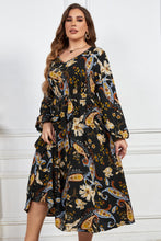Load image into Gallery viewer, Melo Apparel Plus Size Floral Print Tie Belt Balloon Sleeve Midi Dress
