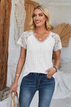 Load image into Gallery viewer, Eyelet V-Neck Lace Short Sleeve T-Shirt
