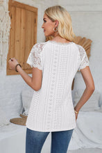 Load image into Gallery viewer, Eyelet V-Neck Lace Short Sleeve T-Shirt
