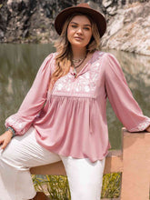 Load image into Gallery viewer, Plus Size Tie Neck Puff Sleeve Blouse
