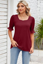 Load image into Gallery viewer, Smocked Square Neck Short Sleeve T-Shirt
