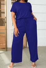 Load image into Gallery viewer, Plus Size Drawstring Waist Short Sleeve Jumpsuit
