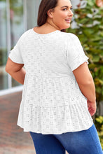 Load image into Gallery viewer, Plus Size Eyelet Round Neck Short Sleeve Blouse
