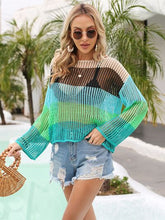 Load image into Gallery viewer, Color Block Openwork Boat Neck Cover Up
