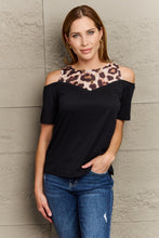 Load image into Gallery viewer, Leopard Print Round Neck Cold Shoulder Blouse
