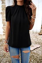 Load image into Gallery viewer, Ruched Mock Neck Short Sleeve Blouse
