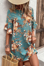 Load image into Gallery viewer, Floral Print Round Neck Flounce Sleeve Mini Dress
