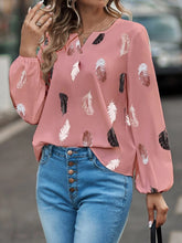 Load image into Gallery viewer, Printed Notched Neck Long Sleeve Blouse
