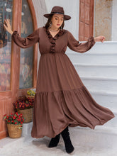 Load image into Gallery viewer, Plus Size V-Neck Ruffle Trim Maxi Dress
