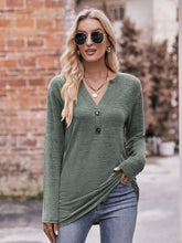 Load image into Gallery viewer, Buttoned Notched Neck Long Sleeve Top
